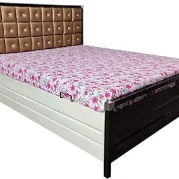 King Size 6X6 Metal Bed with Foam Mattress & Hydraulic Storage (Glossy Finish, Brown & Ivory) (75X72 INCH) image 1