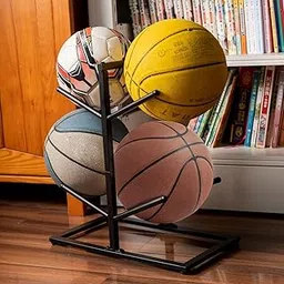 OGFC 57163 Metal Double Side space saving Basketball Holder For/Metal Ball Rack Display Stand For Basketball Football Volleyball Storage, Ball Holder Sports Decor For Indoor - Black-image-30
