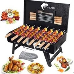 HOT LIFE Advance Zomboo Size Folding (Device) Briefcase and Picnic Metal Barbeque Grill tandoor with 8 Wooden Handle Skewers, 1 Iron Grill tandoor-picture-26