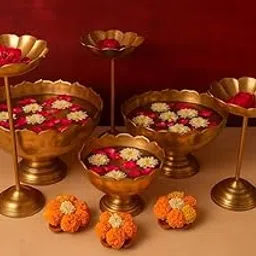 LUXEOASIS Decorative Gold Metal Floral Display Stands, Tiered Design with Scalloped Bowls, Flower Arrangement Holders, Iron, Silver & Gold Diya Vase Set for Wedding, Party, Home Decoration, Set of 6.-image-43