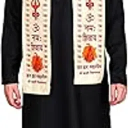 Har Har Mahadev Printed Scarf Prayer Shawl | Traditional Hindu Pooja Prayer Om Namah Shivaya Design Stole, Off-white, Free Size-image-49