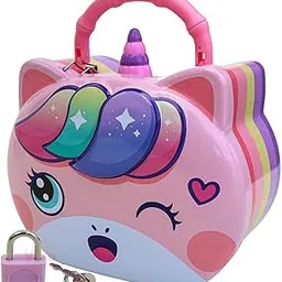 Crackles Cute Unicorn Design Money Piggy Bank with Lock & Key for Kids Room Decoration and Birthday Return Gifting -Assorted Print & Colours- Pack of 1-image-81