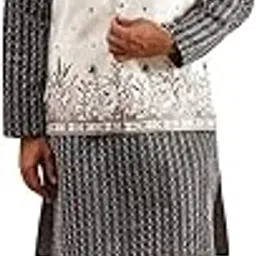 sojanya Men's Silk Blend Black Kurta and White Pyjama With Daman Embroidered Black Nehru Jacket-picture-42