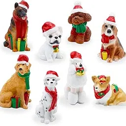 Hiawbon 8Pcs Chrismas Dog Figurines, Realistic Detailed Dog Figurines Playset, Chrismas Animal Dog Decorations, Animal Figurines Puppy Model Figure for Christmas Decorations Birthday Gift Cake Toppers-image-48