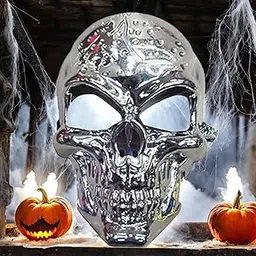 Kiddie castle Horror Mask For Halloween | Silver Skeleton Horror Skull Mask | Skull Mask For Kids, Adults For Horror Theme | Horror Skull Cosplay Masks | Halloween Holi Function Drama competition-picture-11