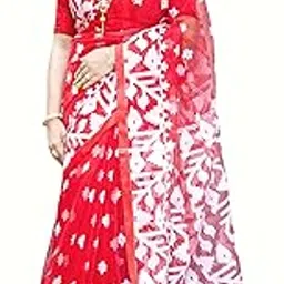 sandhya saree creations Women’s Pure Muslin Handloom Saree with Blouse Piece – Elegant Red & White-picture-19