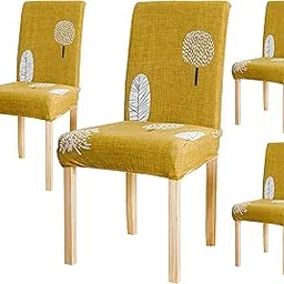House of Quirk Elastic Chair Cover Stretch Removable Washable Short Dining Chair Cover Protector Seat Slipcover (Pack 4, Mustard Flower), Polyester-picture-13