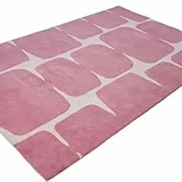 Natural Weave Hand-Tufted Luxury Carpet with Modern Geometric Abstract Pattern | Soft & Thick Contemporary Weave Rug (Pink, 5' x 8' ft) image 1