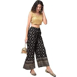 a r silk Women's and Girls Cotton Reyon Block Print Regular Fit Palazzo Pants(ARSP0147) Black-picture-50