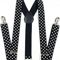 Men's Enamel Elastic Adjustable Braces Trouser Y-Back Clip on Suspenders And Bow, Adjustable Suspenders for Men & Women, Stylish Trouser Braces (Black Polka Dot; Free Size)-image-83