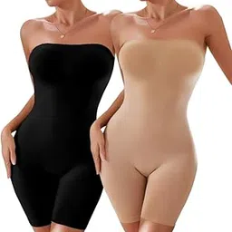Strapless Shapewear Bodysuit for Women Tummy Control Full Body Shaper Seamless Snatched Bodysuit for Under Dresses (PACK OF 2)-image-2