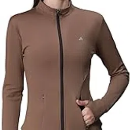 Women’s Full Zip Training Jacket with MockCollar & Thumbhole Sleeves | Quick-Dry, Stretchable, Lightweight Activewear for Gym, Yoga, Running & Sports (IN, Alpha, L, Regular, Tan)-image-44