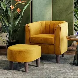 LEGACY OF COMFORT Torrence Upholstered Barrel Chair with Ottoman for Living Room Hotels & Offices (Yellow)-picture-22