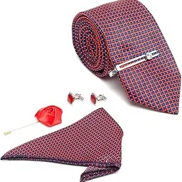 mutaqinoti Mens Woven Premium Silk Necktie Gift Combo Set With Pocket Square Cufflinks Brooch Chrome Tiepin (TECOMBO)-picture-25