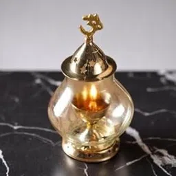 Ani Divine Traditional Brass Om Akhand Deepak with Protective Glass Dome Oil Lamp for Puja Room, Temple, Festive Lighting-picture-31