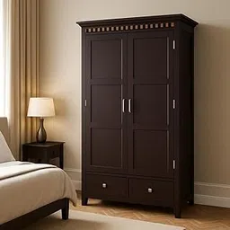 SHEKHAWAT HANDICRAFT Solid Wood 2 Door Wardrobe with Drawers | Spacious Almirah for Clothes Storage | Elegant Design with Handles | Dark Finish Wooden Cupboard for Bedroom-image-1