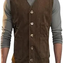 elaccent Men’s Corduroy Vest Vintage V-Neck Slim Fit Suit Waistcoat Casual Sleeveless with Pockets-picture-15