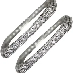 iksava Silver Elegant American Diamond Bracelet for Women (Set of 2)-picture-23