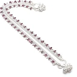 Anklet Silver Tone Chain with Red Multi-Colour and Purple Variants Crystal Accents Elegant Design Ad Cz Silver Plated Payal Jewelry For Women & Girls (Purple & White Stones)-image-25