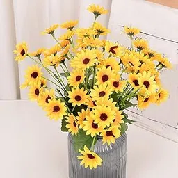CURATED CART Artificial Sunflowers, 30cm Stem, Set of 2 Yellow Silk Flowers for Home, Wedding, Party Decoration, Indoor Outdoor Floral Arrangement-image-30