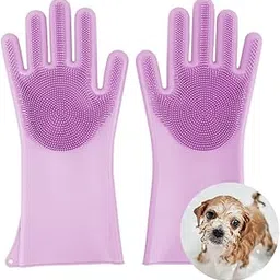 COMFPET Pet Grooming Gloves for Dog Hair Removal, Cat Brush for Shedding, Bathing and Massaging for Puppy and Kitty, Food Grade Silicone (Purple)-picture-43