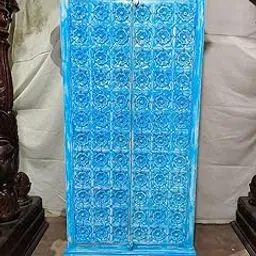Goldview Furniture Solid Mango Wood Hand-Carved Wardrobe | Wooden Almirah with Shelf Storage for Living Room, Bedroom, Hotel & Home | Blue Finish | 90 x 40 x 180 cm-image-71