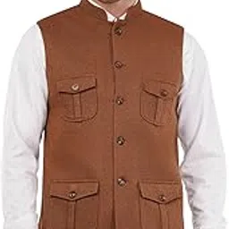 malik's kurta king Men's Tweed Wool Multipocket Modi Nehru Jacket Waistcoat-picture-13