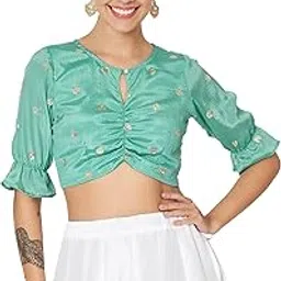 studio rasa Women's Chinon Sequin Embroidered Crop Top for Festive Wedding Party-picture-32