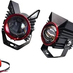 BIKEBLOOM Projector LED Light for Bike & Car | Universal Waterproof Motorcycle Headlight | Fog Lamp with Switch | Red Ring Long-Range Spotlight for Scooty, Jeep, Off-Road Pack of 2 image 1