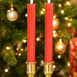 Tia Crafts LED Tapper Candles with Golden Holders, Realistic Warm Glow, Christmas and Wedding Decoration, Set of 4 (2 Red)-image-12