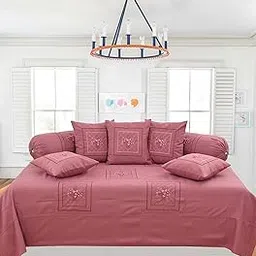 Morya Homes Soft & Luxurious embodied Cotton Feel Diwan Set- Set of 8, 1 bedsheet,5 Cushions,2 Bolster Covers buket piyaji-picture-10
