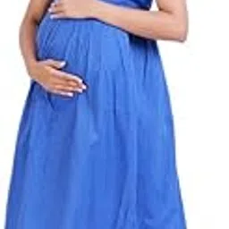 menmaii Zipless One Piece Maternity & Feeding Dress/Gown/Nighty| 100% Cotton with a Side Pocket | Calf/Full Length/for Pregnancy & Nursing- (L to 4XL)-picture-15