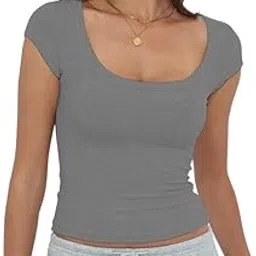 xolani Womens Short Sleeve Scoop Neck Basic Crop Top Summer Fitted Teen Tee Shirt Blouses for Girls L2663 VK-picture-31