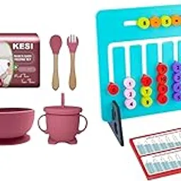 KESI ORNAMENTS 6 Pcs Silicone Baby Feeding Set - Baby Led Weaning Supplies - Baby Spoons, Suction Bowl and Montessori Learning Toys Slide Puzzle Color & Shape Matching Brain Teasers Logic Game Combo-picture-63