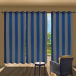 HIPPO Outdoor Stripe 180 GSM Sun Blocking Balcony Eyelet/Grommet Curtain Sun Protection, Light Filtering for Garden Patio (Blue-Grey, 4.5FTX9FT)-picture-13