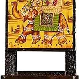 Rajasthani Haat and Craft Wooden Rajasthani Handcrafted Folding Multipurpose Chair Showpiece for Home Deocr and Mobile Stand (Multicolor)-image-1