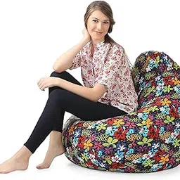 Style Homez Classic Cotton Canvas Floral Printed Bean Bag XXL Size Filled with Beans Fillers-image-87