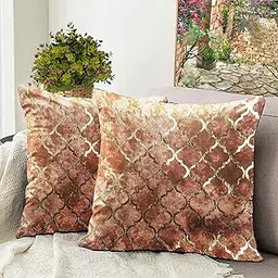 BLUE GRASS Digital Hd Foil Print Velvet Cushion Cover - Set Of 2, 20X20 Inch || Fawn, 200 TC-picture-12
