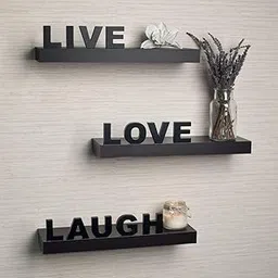 WEBBEE CRAFT Wooden Wall Shelf Live Love Laugh Home Decor Living Room Decor (Black)-picture-19
