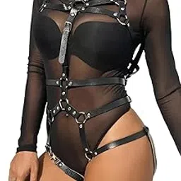 flaunt n fly Leather Chest Harness Straps Waist Adjustable Gothic Straps Cage Bras Body Chain | Size : One Size-picture-43