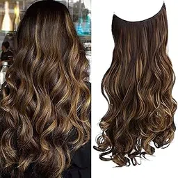 Hair Extensions with Invisible Transparent Wire Adjustable Size Removable Secure Clips in Curly Wavy Hidden Crown Secret Hairpiece for Women-picture-35