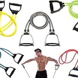 Men's/Women's Heavy Quality Double Toning Resistance Tube - 2 Pull Rope Elastic Rubber Exercise Band (Multicolour)-picture-50