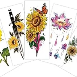 S.A.V.I 5pcs. Temporary Tattoo Stickers Combo Of Colorful Yellow Sunflowers, Butterfly, Dagger, Mix Designs For Girls Women Size 10.5x6cm-picture-51