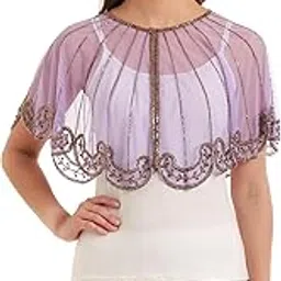 Sheer Net Cape Poncho with Gold Sequin Embroidery, Short Length-image-1