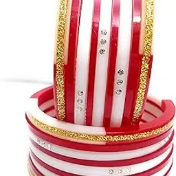 Traditional Bengali Bangles Set, Laminated Glossy Red and White with Gold Tone, Pack of 18, for Women-picture-45