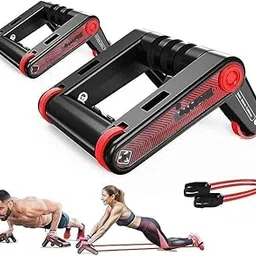 KHUSHAL 3 in 1 Foldable Abdominal Exercise Muscle Trainer Wheel Pull Rope Push up Bars Resistance Bands for Home Office Gym Workout For Men & Women (1Pcs) image 1