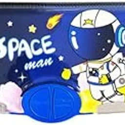 Parshya Plastic Multifunctional School Pencil Box With Calculator Cute Cartoon Stationary Compass Boys Geometry Kids With Inbuilt Scissor Ruler Eraser & Sharpener Magnetic Box Best Gifts (Blue Space) image 1