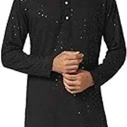 ahhaaaa Cotton Mens Tunic Shirt Ethnic Full Sequin Embroidery Mirror Work Straight Kurta for Men-picture-24