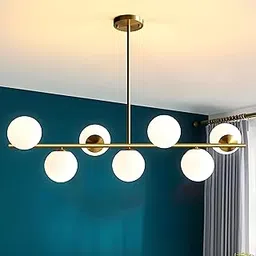 Twixle 7 Doom Straight Light Glass Globe Modern Metal Ceiling Light Hanging Lamp Chandelier Fixture Semi Flush Mount Chandelier for Living Room Dining Room Bedroom (with Bulb)-image-92