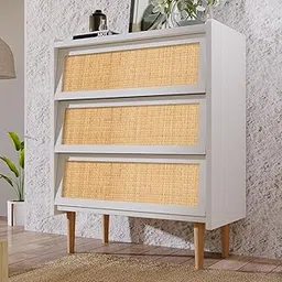 goldveiw Furniture Chest of Drawers – Spacious Dresser with Multiple Storage Drawers Modern 3-Drawer Dresser with Rattan Front Panels, White Frame with Wooden Legs, Storage.-picture-14